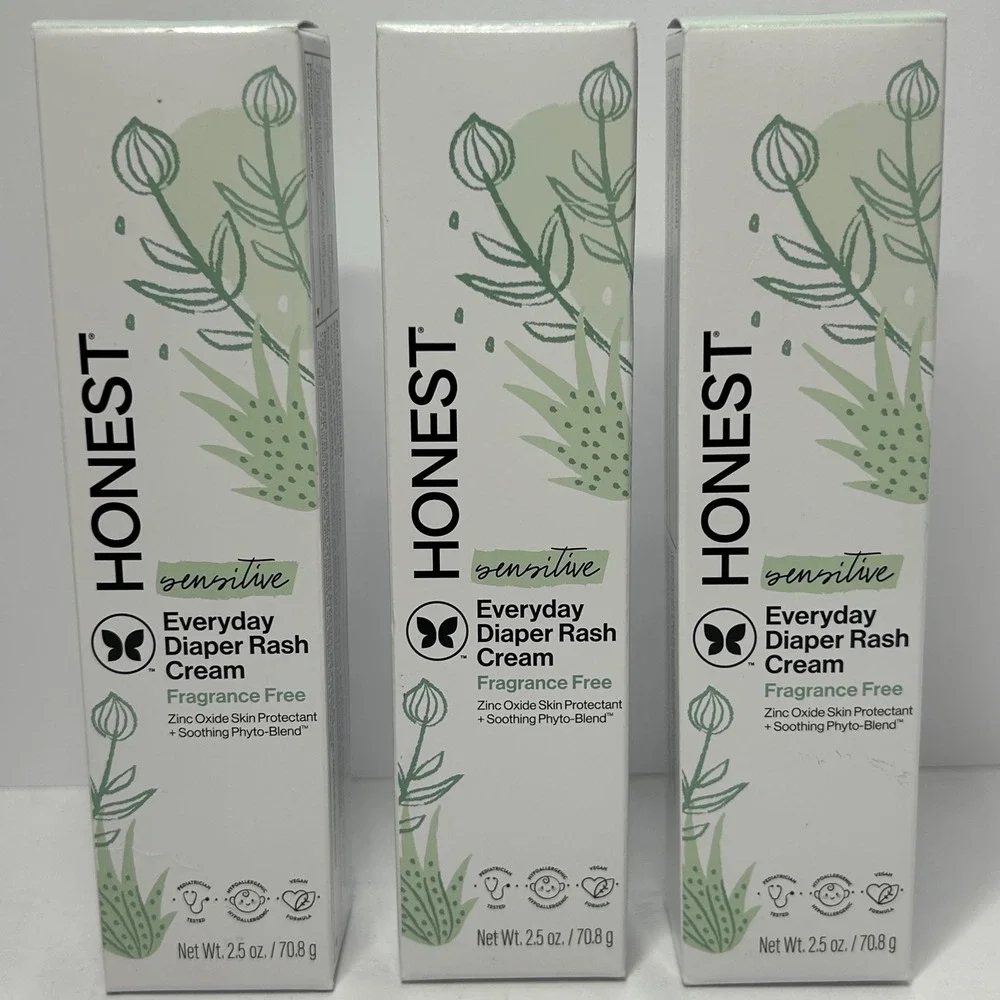 Honest Sensitive Everyday Diaper Rash Cream 2.5oz 3-Pack Fragrance Free New